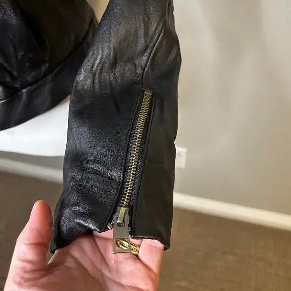 Madewell lamb leather shrunk zip front brass hardware jacket size 6** - Picture 4 of 15